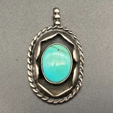 Petite Vintage Southwestern Turquoise Shadowbox Silver Pendant Charm - Hairline picture