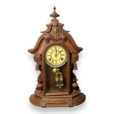 1870’s Antique USA WATERBURY Striking Clock CARVED Walnut HJ Davies Case (Runs) picture