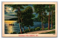 Generic Lake Scene Greetings From Ghent Kentucky KY Linen Postcard G18 picture