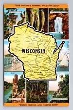 WI-Wisconsin, General Greeting, State Map, Points of Interest, Vintage Postcard picture