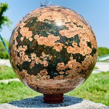 8.56LB Natural Plum blossom green jade ball Quartz Sphere Crystal Ball picture