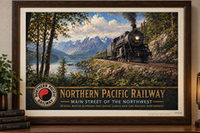 Northern Pacific Railway Steam Train Poster Vintage Style Railroad Art 19x13 picture