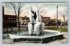 Waco TX-Texas, City Hall Fountain Frozen, Storefronts c1910 Vintage Postcard picture