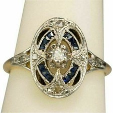 Art Deco Vintage Round Cut Diamond Engagement Wedding 14K White Gold Finish Ring picture
