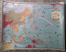 1944 ON TO TOKYO Invasion Map of the Pacific and the Far East-Double Sided/ COPY picture