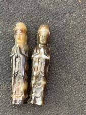 2Pcs Pure Tibetan Natural Agate Dzi Hand Carved *Buddha* Prayer Beads  picture