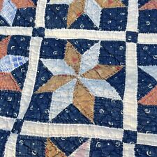 ANTIQUE PRIMITIVE EARLY CALICO QUILT - BLUE BROWN MOON STAR FLORAL CALICO AAFA picture