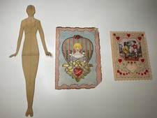 1920s Art Deco Valentine Cards Lot Flapper Woman Bridge Tally Die Cut Antique picture
