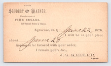 1876 Seubert & Warner Fine Segars Cigars Postal Card Syracuse NY to Romulus picture