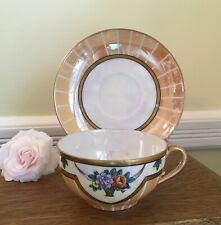 c1920-1930’s Noritake Handpainted Teacup Saucer Peach Luster & White Iridescent picture