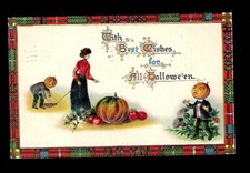 c1913 Gottschalk Dreyfuss & Davis Halloween Postcard Pumpkin Head Men picture