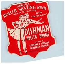 Original Vintage 1940s Roller Skating Rink Sticker Dishman Spokane WA s13 picture