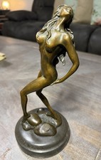 ALDO VITALEH Bronze LADY ON ROCKS Sculpture Statue 10” Tall European Finery picture