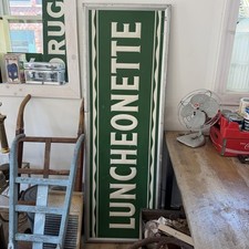 Vintage Aluminum Luncheonette Green And White Diner Sign Circa 1950s Or 60s picture