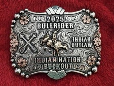 Bull Riding RODEO☆X~TREME☆Indian Nation☆2025☆CHAMPION TROPHY BUCKLE☆Rare☆969 picture