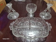 1970s Fostoria Dish Etched Chintz Floral Elegant Glass Oval 12