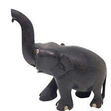 Vintage Pre-1972 Hand Carved in Ceylon Wood Elephant Sculpture Figurine Black 3
