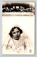 RPPC Gold Edge Portrait of Young Woman & Last Supper Real Photo Postcard picture