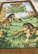 Vintage NOS “Dartmoor Ponies” Souvenir Cotton Kitchen Tea Towel - England picture