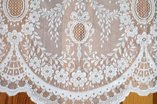 PR VINTAGE GORGEOUS SHEER WHITE SCALLOPED LACE CURTAIN PANELS, USA 50X52 picture