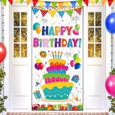 Colorful Rainbow Happy Birthday Door Banner, 72.8 x 35.4 Inches, Polyester, W... picture