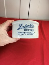 Antique Lambrecht Butter Crock 5.5” Stoneware Dairy Tub NY NJ Advertising Vtg picture