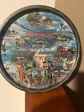 Vintage Los Angeles California round metal serving tray 11” diameter Hollywood picture