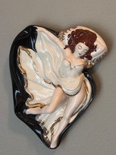 Vintage 1950s Pinup Girl Ceramic Ashtray Dish Holland Mold Risqué Gold Trim MCM picture