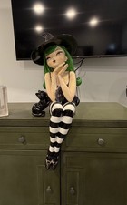 Bella Lux Green Haired Witch Shelf with Cat Viral Halloween NWT picture