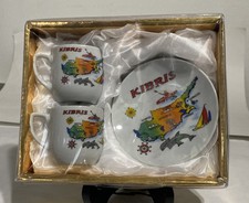 Vintage KIBRIS Cyprus Souvenir Espresso Demitasse Set of 2 Cups & Saucer MapGifT picture