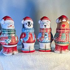 Vintage Christmas Animal Character Novelty Tin Containers Multicolor Costco Rare picture