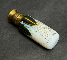 19c.Victorian French Withe Opaline Glass Miniature Perfume Scent Bottle Gold Art picture