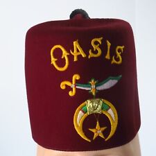 Vintage Masonic Shriners OASIS Fez Hat Red Charlotte NC 7 1/8 Genuine Leather picture