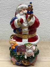 Traditions Porcelain Hand Painted Trinket Box Santa With Toys picture