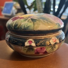 Vintage Hand Painted Nippon Porcelain Dresser Jar floral Vanity Powder Jar  picture
