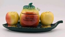 Vintage Ceramic Salt Pepper Mustard Condiment Tray TORONTO, CANADA Fruit Apples picture