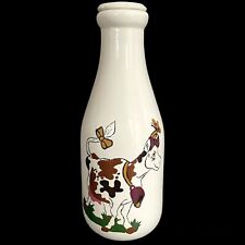 Vintage 1980s Hand Painted Cows on Ceramic Milk Bottle Glossy White Stopper Rare picture