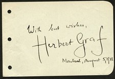 Herbert Graf d1973 signed autograph 4x6 Album Page American Opera Producer NY picture