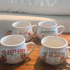 7-Piece Ceramic Soup Recipe Mugs Set White Multicolor Painted With Handle picture
