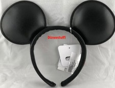 Disney Mickey Mouse Ears Headband Solid Black Leather Vinyl Signature NEW USA picture