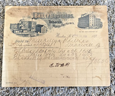 Vintage 1898 Bailey Brothers Tobacco Receipt Winston-Salem NC Illustrated picture