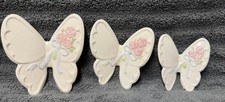 Vintage Homco Ceramic Butterfly Wall Plaques Pink Roses Blue Bow Set of 3 VTG picture