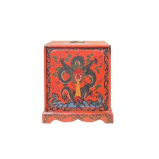 Vintage Distressed Chinese Red Dragon Graphic Drawers Chest GB800 picture