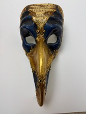 Original Venezia Plague Doctor Mask Hand Painted Italy Blue Gold Music picture