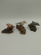 Vintage Hand Carved Wooden Figurine Lot Seagull Dolphin Spoonbill Duck Burl Wood picture