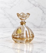 VINTAGE LEAD CRYSTAL ITALIAN GOLD GILT PERFUME BOTTLE W/ FLOWER PETAL STOPPER picture