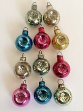 Lot of 11 Vintage Indent Mini Mercury Glass Christmas Feather Tree Ornaments picture