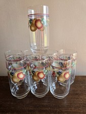 Vintage 8pc. Complements By Indiana Glass Fruits & Leaves 16oz Cooler Glasses picture