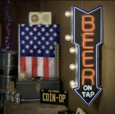 Beer on Tap Double-Sided Marquee Sign with Neon Print and LED Bulbs Vintage Insp picture