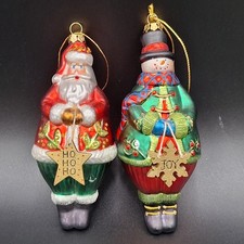 Vintage Hand Blown Glass Christmas Ornaments Santa Snowman Set of 2 picture